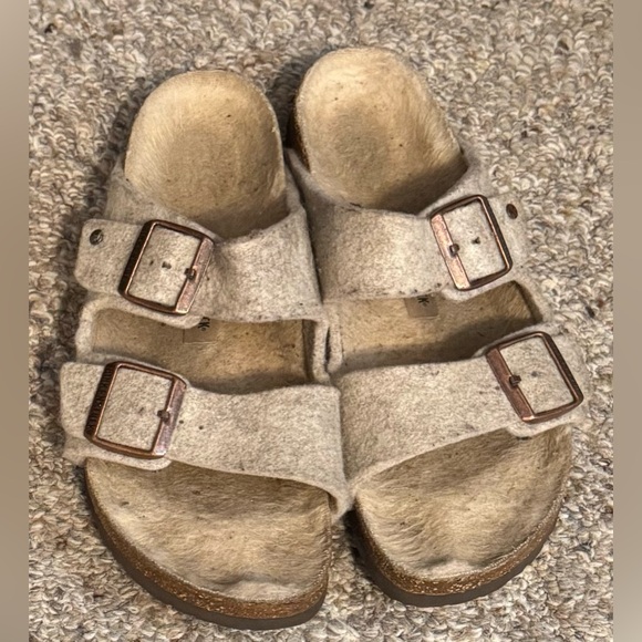 Birkenstock Wool Felt Beige Arizona Comfort Slides - Picture 2 of 4